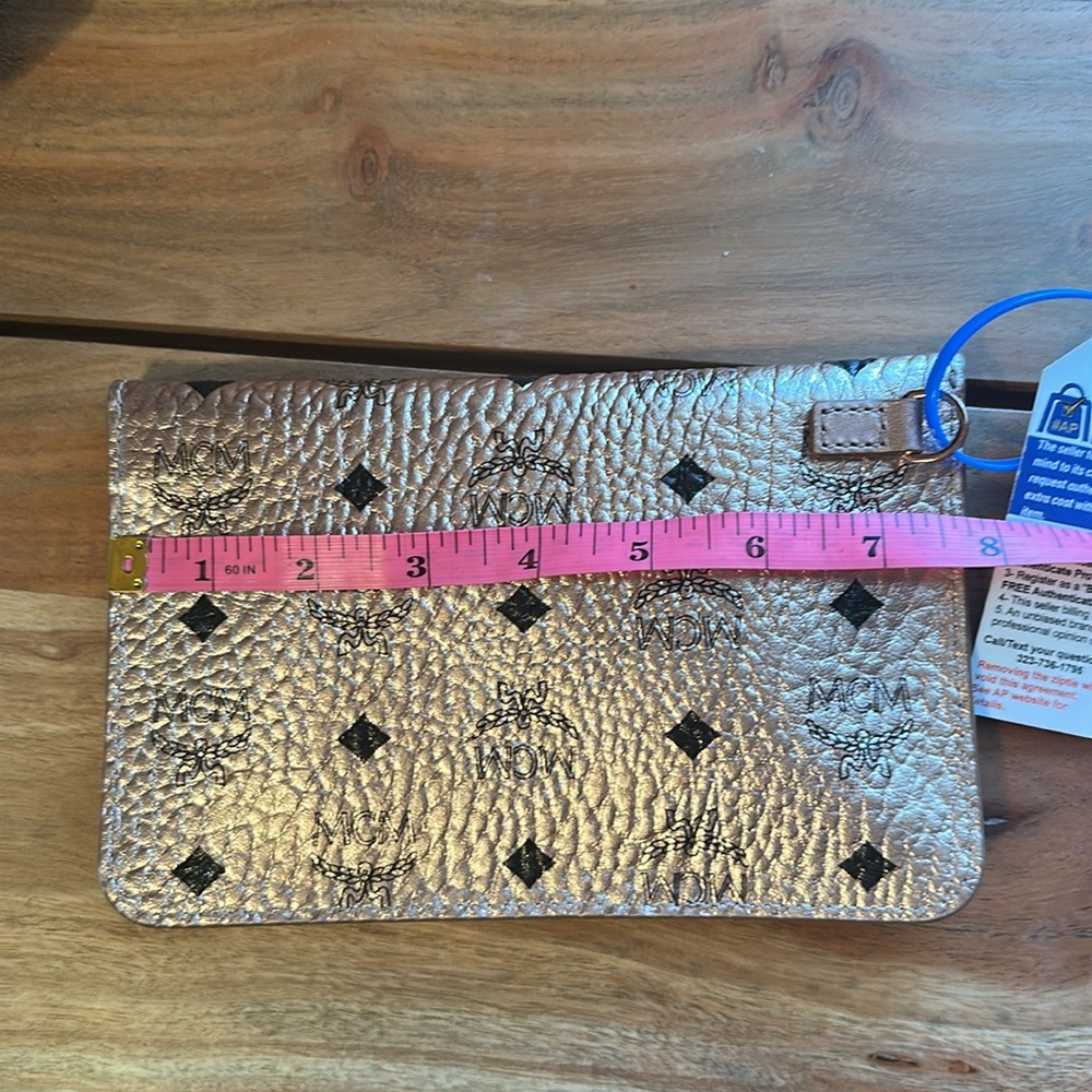 MCM Rose Gold Black Leather Envelope Wristlet Gold Hardware Authenticate Card - Picture 8 of 13